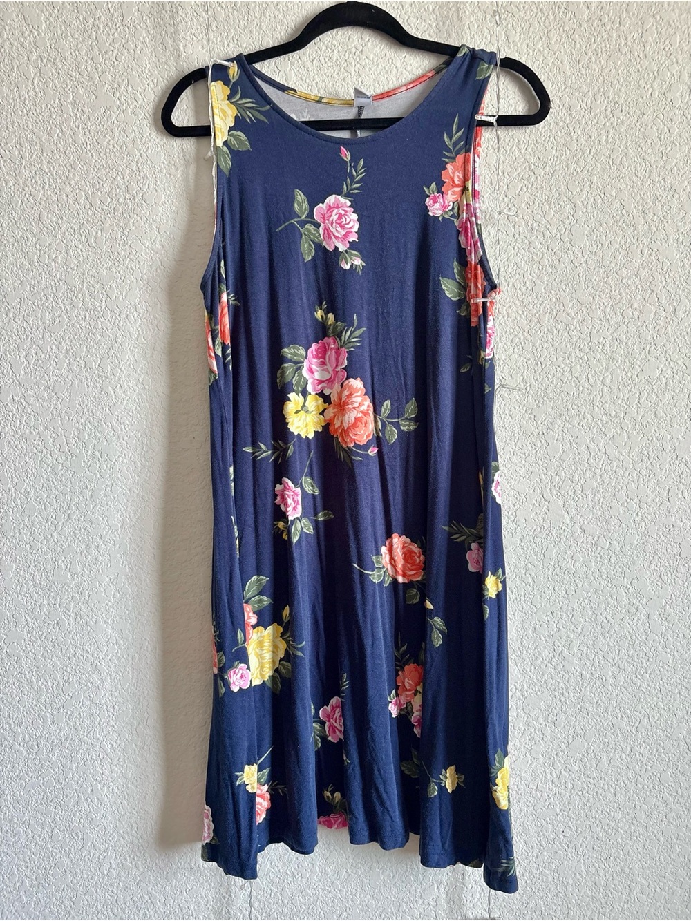 Navy Floral Sleeveless Swing Dress